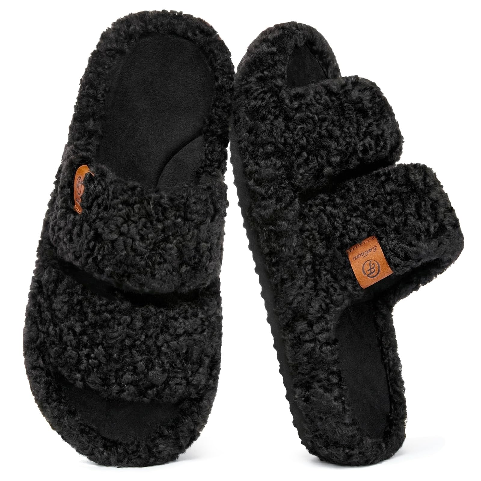 EverFoams Womens Fuzzy Open-toe Slippers Soft Comfy Memory Foam Indoor House Shoes