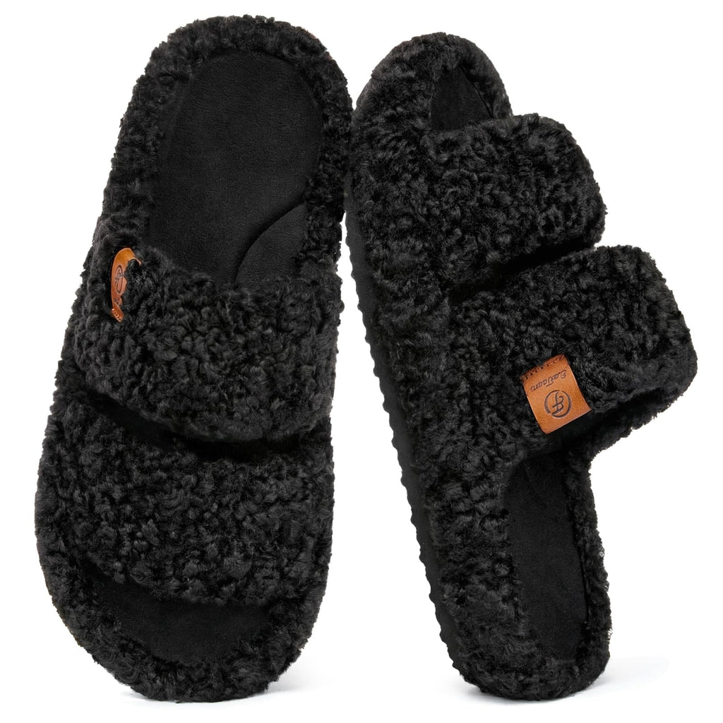 EverFoams Womens Fuzzy Open-toe Slippers Soft Comfy Memory Foam Indoor House Shoes