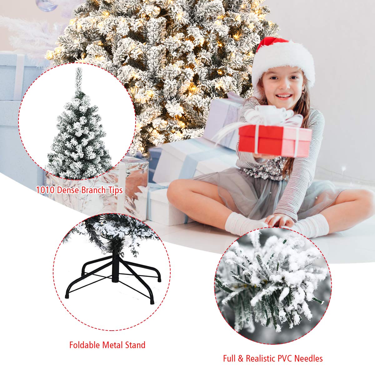 Goplus 7FT Pre-Lit Artificial Christmas Tree Auto-Spread/Close up Branches 11 Flash Modes with Multicolored 400 LED Lights & Metal Stand