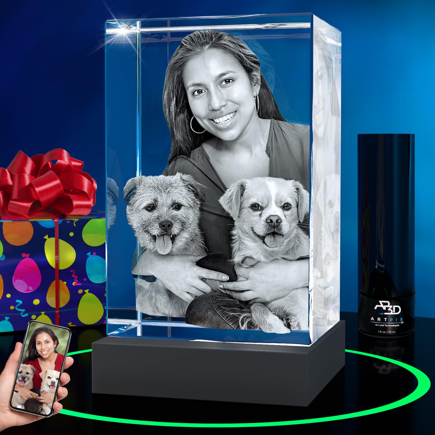 ArtPix 3D Crystal Photo, Personalized Dog Memorial Gifts with Your Own Photo for Dog Lovers, Pet Owners, 3D Laser Etched Picture, Engraved Crystal in Memory of Dog, Customized Gifts