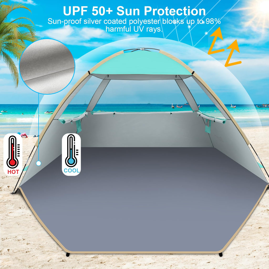 Gorich Beach Tent Sun Shelter for 3/4/6/8/10 Person with UPF 50＋ UV Protection, Lightweight & Easy Setup Beach Shade Canopy, Portable Beach Shade Tent Beach Cabana