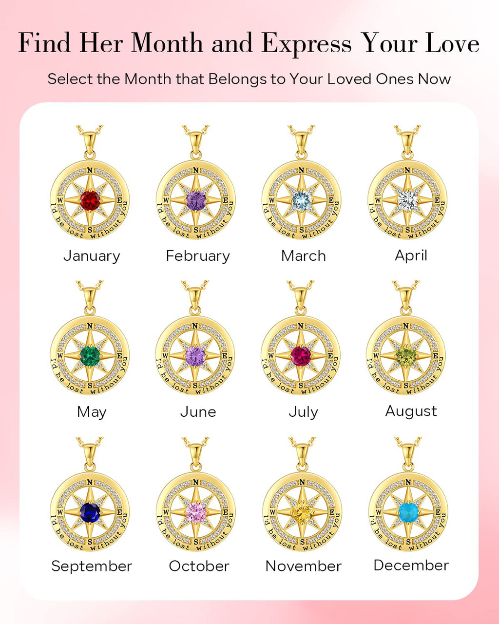 S925 Necklace Gift for Wife |Compass Jewelry |Women Anniversary |Sterling Silver |Girlfriend Birthday Gifts for Her Valentines |I'd be Lost without You |Jewel 18K Gold