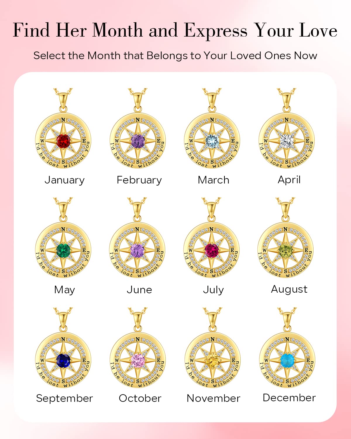S925 Necklace Gift for Wife |Compass Jewelry |Women Anniversary |Sterling Silver |Girlfriend Birthday Gifts for Her Valentines |I'd be Lost without You |Jewel 18K Gold