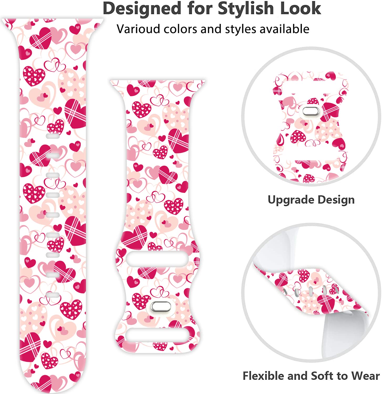 Holiday Watch Bands Compatible Watch 38mm 40mm 41mm 42mm for Women Men, Adjustable Soft Silicone Replacement Smartwatch Wristband for SE Series 8/7/6/5/4/3/2/1