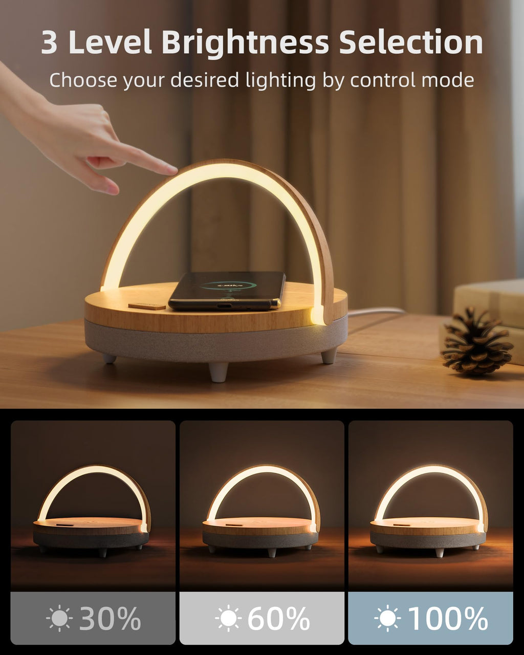 EZVALO Gifts for Mom, 4-in-1 Bedside Lamp with Bluetooth Speaker, Dimmable Night Light, Charging Station and Phone Holder, Birthday Gifts for Women, Teens, Wife and Friends