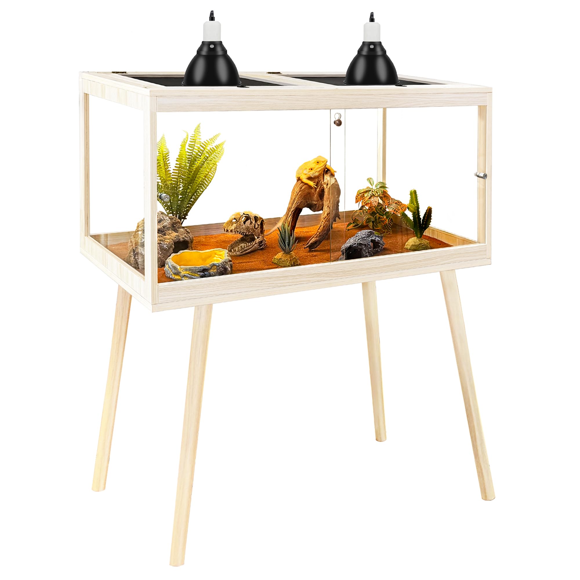 PROLEE Reptile Enclosure with Leg, 35 Gallons Bearded Dragon Tank, Tempered Glass Lizard Tank with Metal Mesh Tops and Lockable Door, Spacious Reptile Habitat for Snake,Lizard (Oak)
