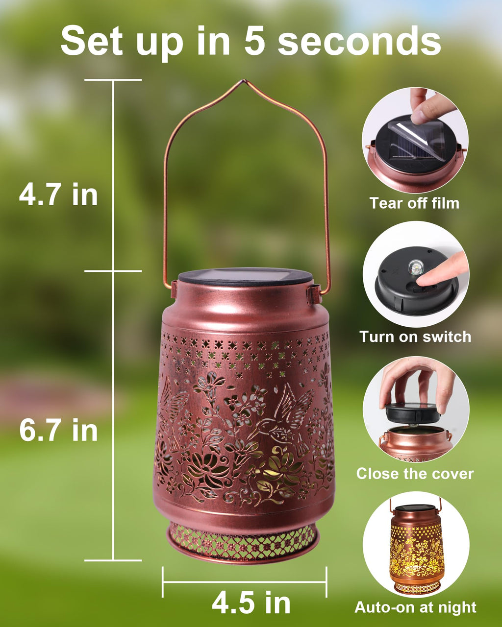 Solar Lanterns Outdoor Waterproof Hummingbird Elegant Garden Decor Birthday Gifts for Women Mom Grandma Sister Metal Hanging Solar Lights Outside Gardening Decorations for Backyard, Patio, Lawn, Porch