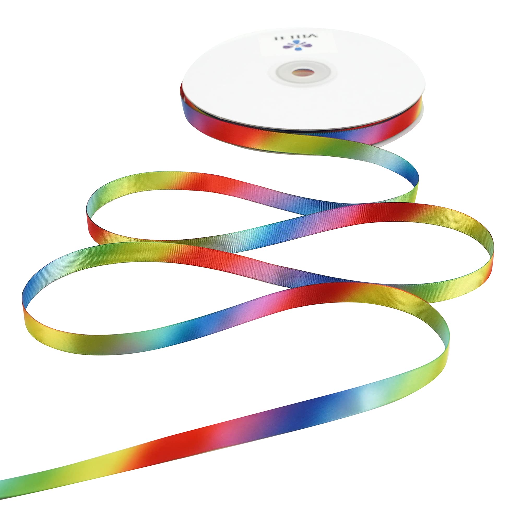 MEEDEE 3/8 Inch Satin Ribbon Set – 10 Rolls Rainbow Double Face Ribbon for Gift Wrapping, 5 Yards Each (Total 50 Yards), Decorative Ribbon for Presents & Party Favors