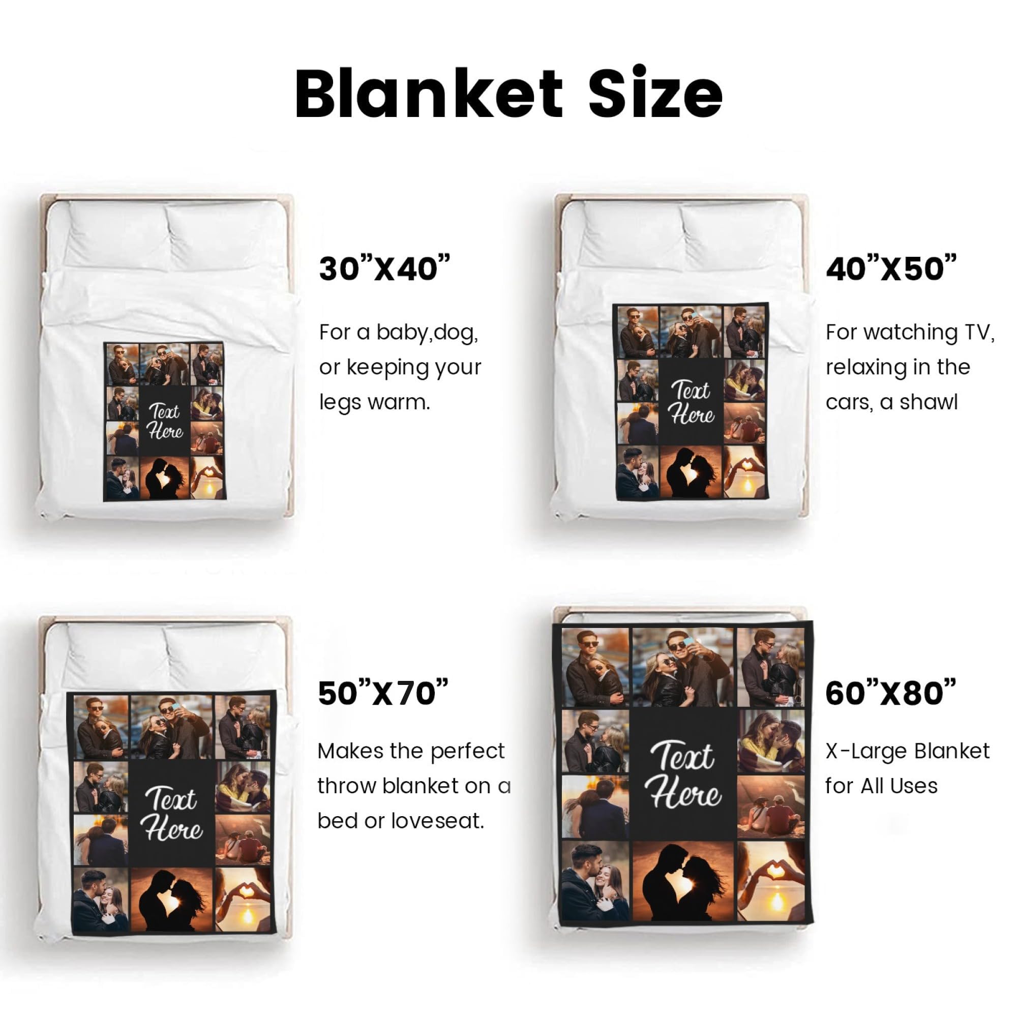inkArts Custom Blanket Throws with Photos Text Personalized with Picture Customizable, Customize for Mom, Dad, Couple, Girlfriend, Boyfriend, Husband & Wife