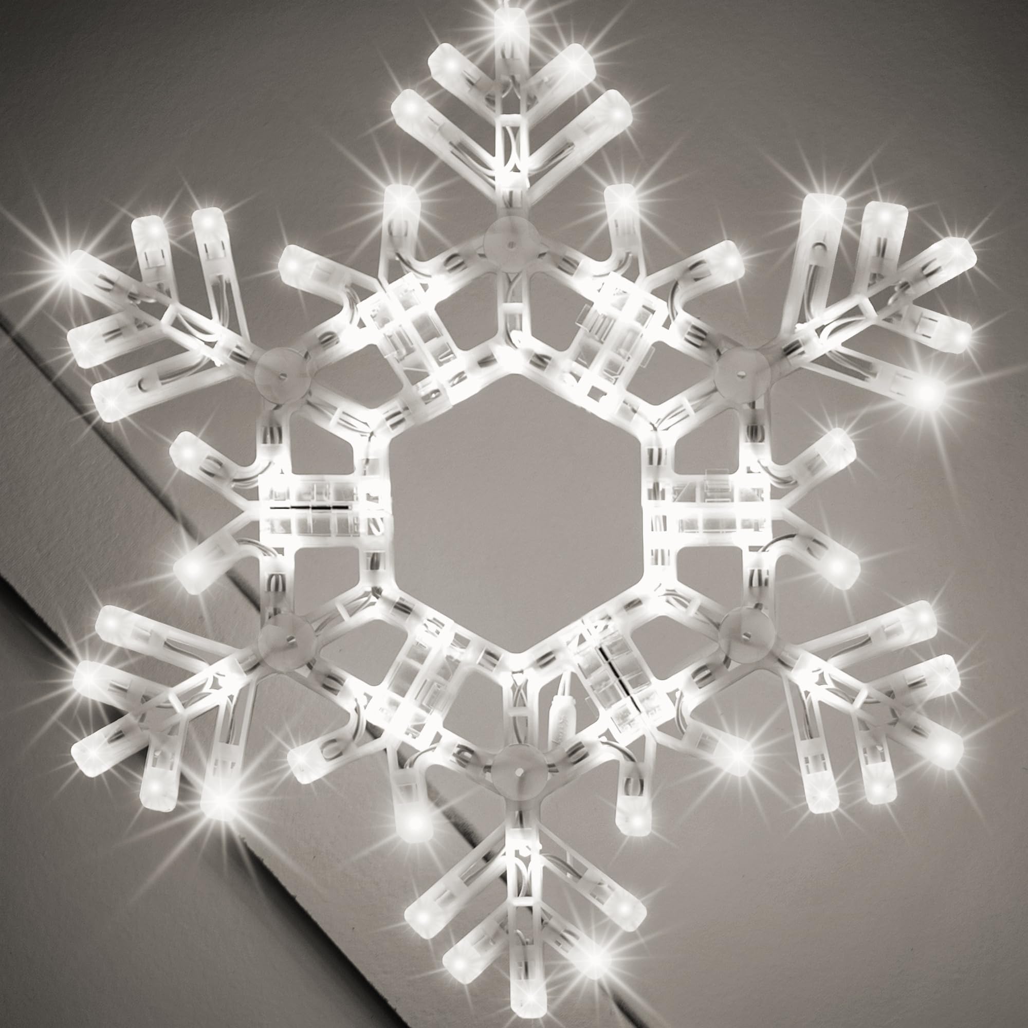 Kringle Traditions Christmas Snowflake Lights Outdoor, 105 LED 36" Folding Warm White Snowflake Hanging Light, Weather-Resistant Christmas Decoration for Yard, Window, Porch, or Eave