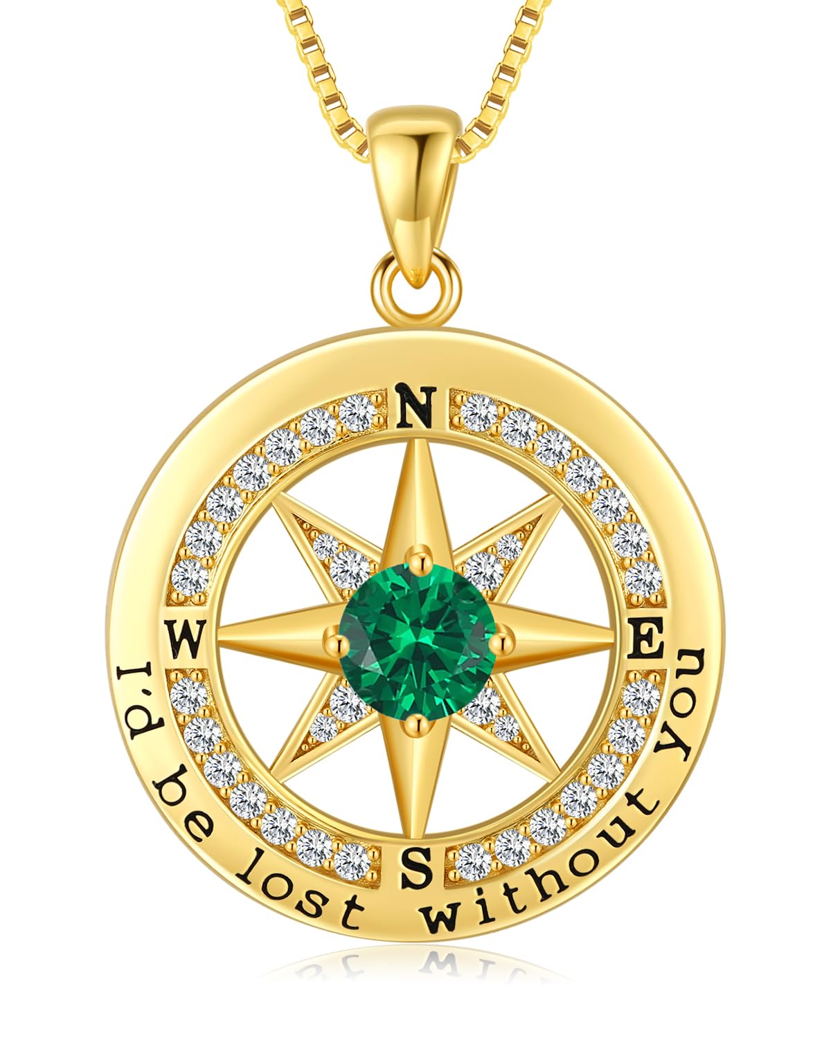 S925 Necklace Gift for Wife |Compass Jewelry |Women Anniversary |Sterling Silver |Girlfriend Birthday Gifts for Her Valentines |I'd be Lost without You |Jewel 18K Gold