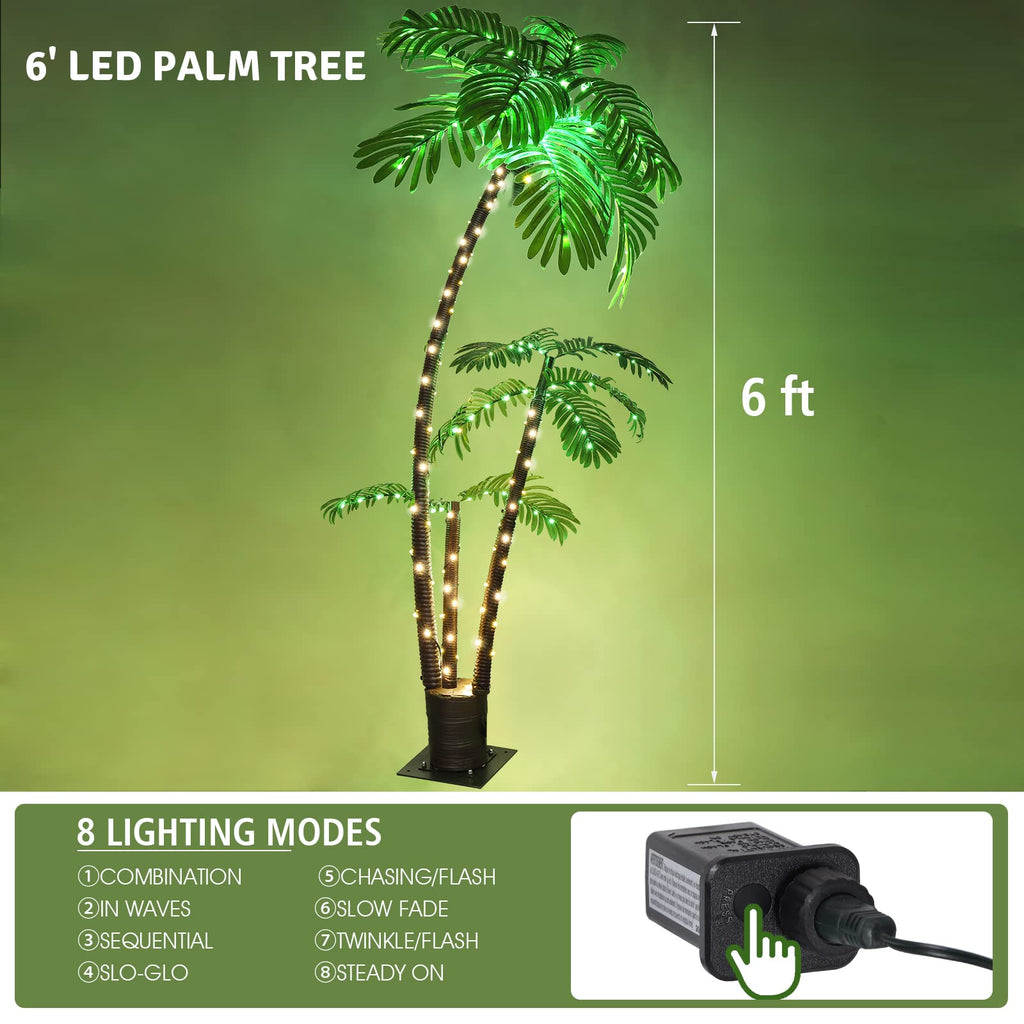 OUSHENG Lighted Palm Tree Bar Outdoor Christmas Decorations Decor, Light Up LED Artificial Fake Faux Trees Lights for Outside Patio Yard Pool Porch Deck Party Tropical, 6FT