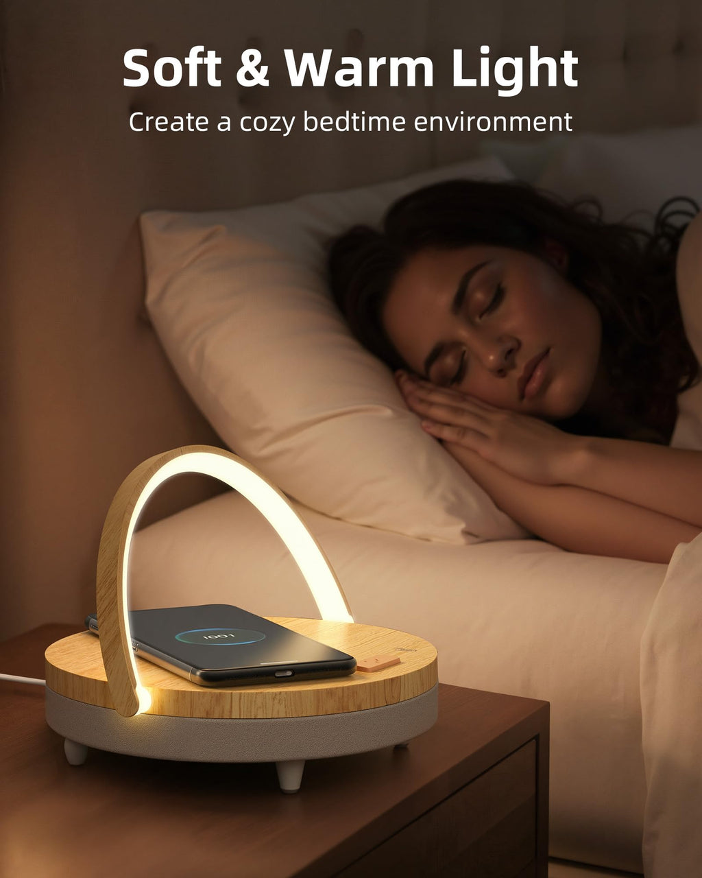 EZVALO Gifts for Mom, 4-in-1 Bedside Lamp with Bluetooth Speaker, Dimmable Night Light, Charging Station and Phone Holder, Birthday Gifts for Women, Teens, Wife and Friends