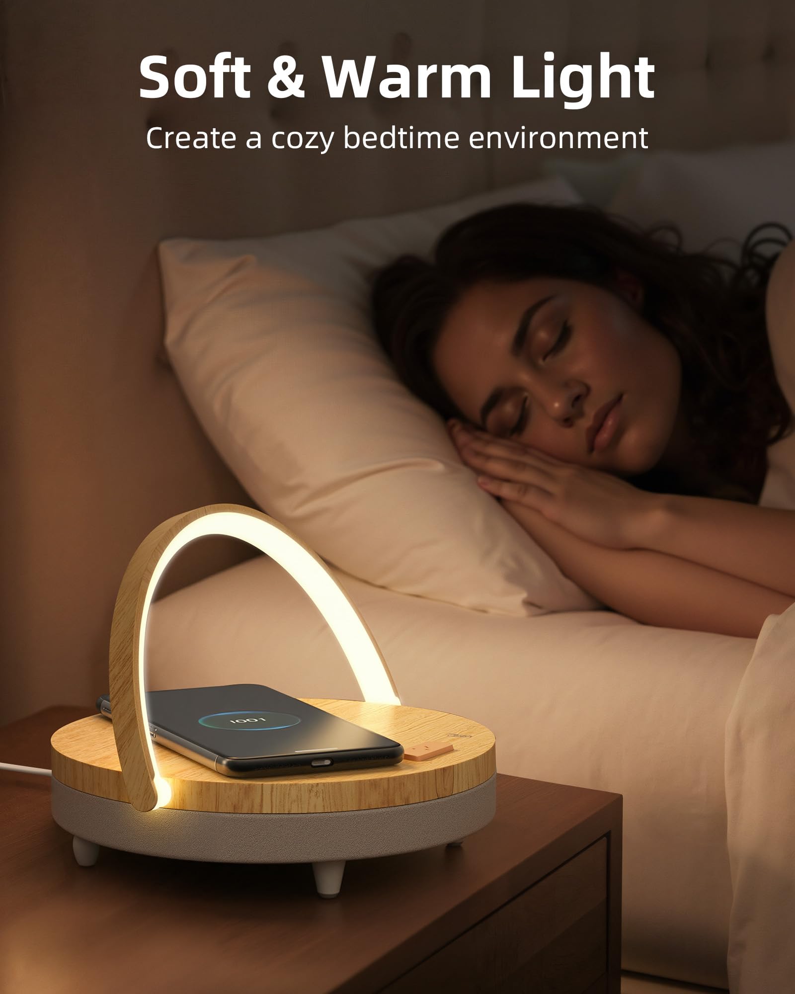 EZVALO Gifts for Mom, 4-in-1 Bedside Lamp with Bluetooth Speaker, Dimmable Night Light, Charging Station and Phone Holder, Birthday Gifts for Women, Teens, Wife and Friends