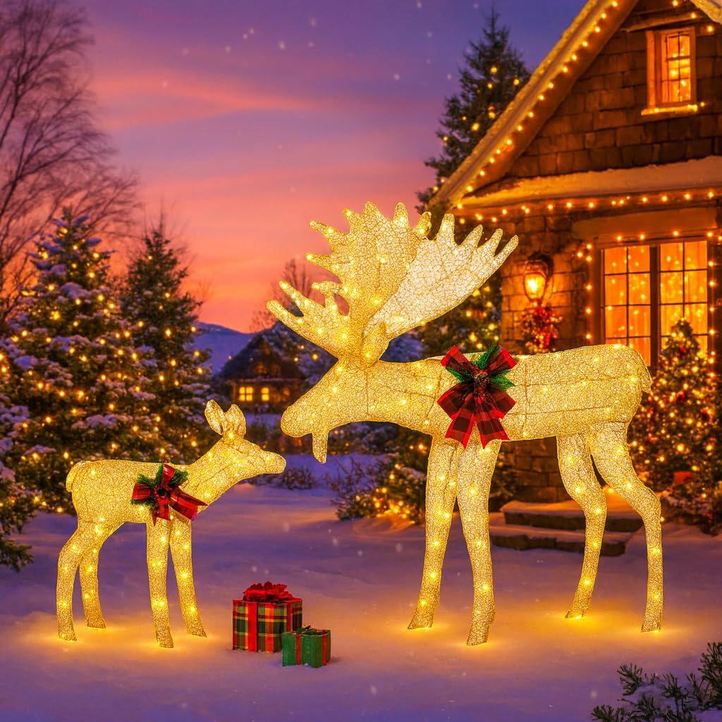 Shintenchi 5FT Lighted Christmas Angel, Outdoor Xmas Decoration with 150 LED Lights, Pre-lit 3D Glittered Angel for Lawn Yard Garden with Ground Stakes and Zip Ties, Warm Golden Color