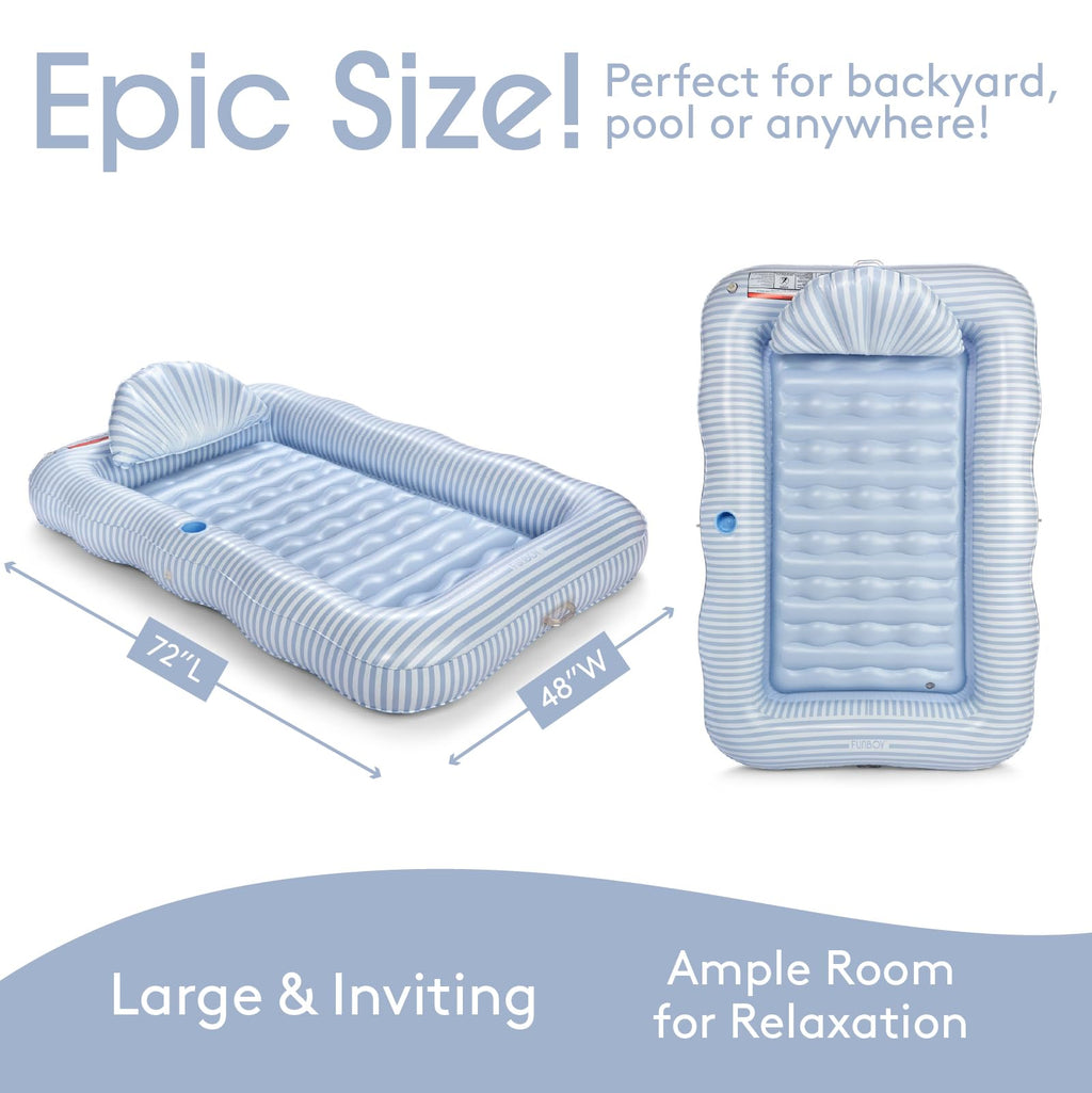 FUNBOY Tanning Pool Lounger Float, XL 72'' x 48'' Pool Float with Custom Pillow and Large Cup Holder, Perfect for Pool or Backyard.
