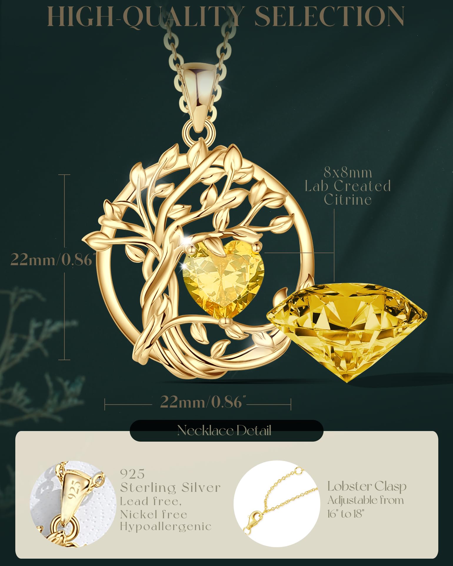 FANCIME Tree of life Birthstone necklace Sterling Silver Pendant Birthstone Necklace Gemstone Anniversary Birthday Jewelry Mothers Day Gifts for Mom Her Wife