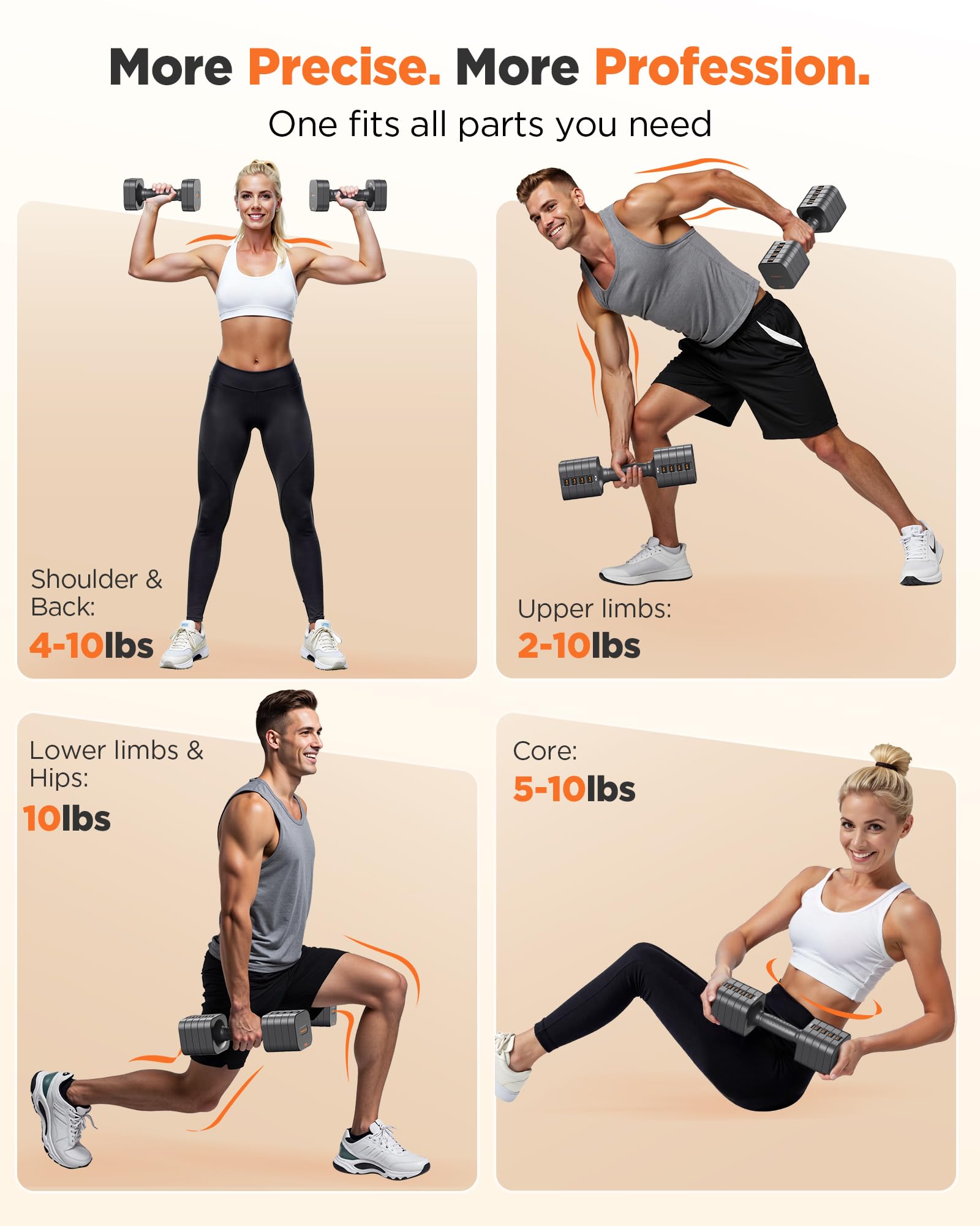 FEIERDUN DB3 5-in-1 Adjustable Dumbbell Set, 6LB/10LB Pair Adjustable Weights for Women at Home, Dual Locking Stable Hand Weights with TPU Soft Handle, Home Gym, Rehab, Pilates, Yoga, Strength Training