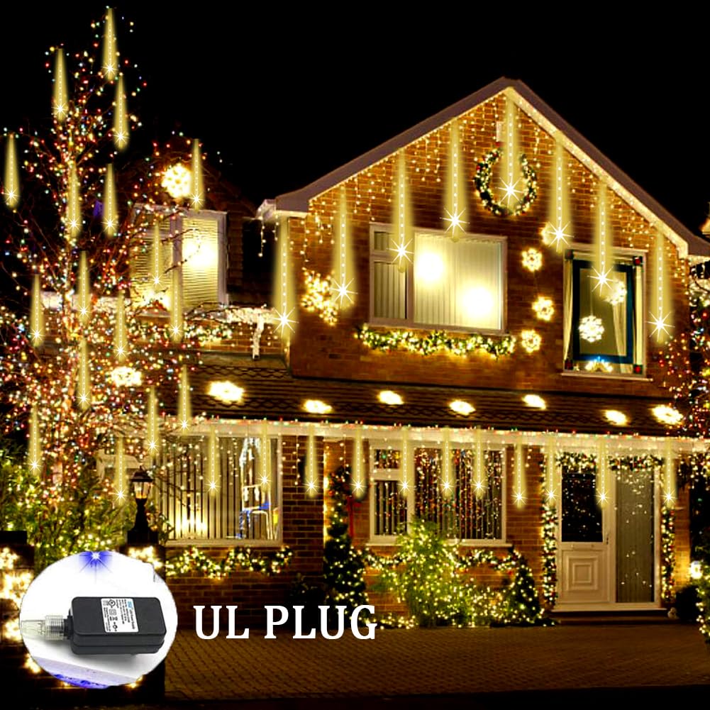 Weepong Halloween Lights Outdoor, Meteor Shower Christmas Lights for Halloween Decorations, 8 Tube 192 LED Snow Falling Rain Icicle String Light for Xmas Christmas Decor Tree Party, UL Plug Green