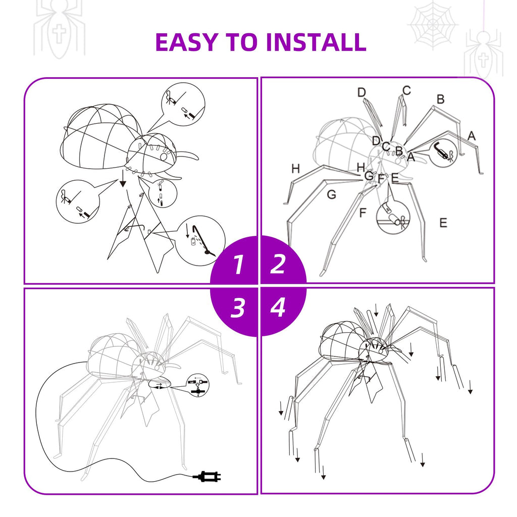 Halloween Decorations Outside Giant Spider - HOYECHI Outdoor Halloween Decor Lighted Spider 4.2FT, Light Up Spider with 90 LED Lights, Ground Stakes, for Front Yard Porch Gardens Lawns Party