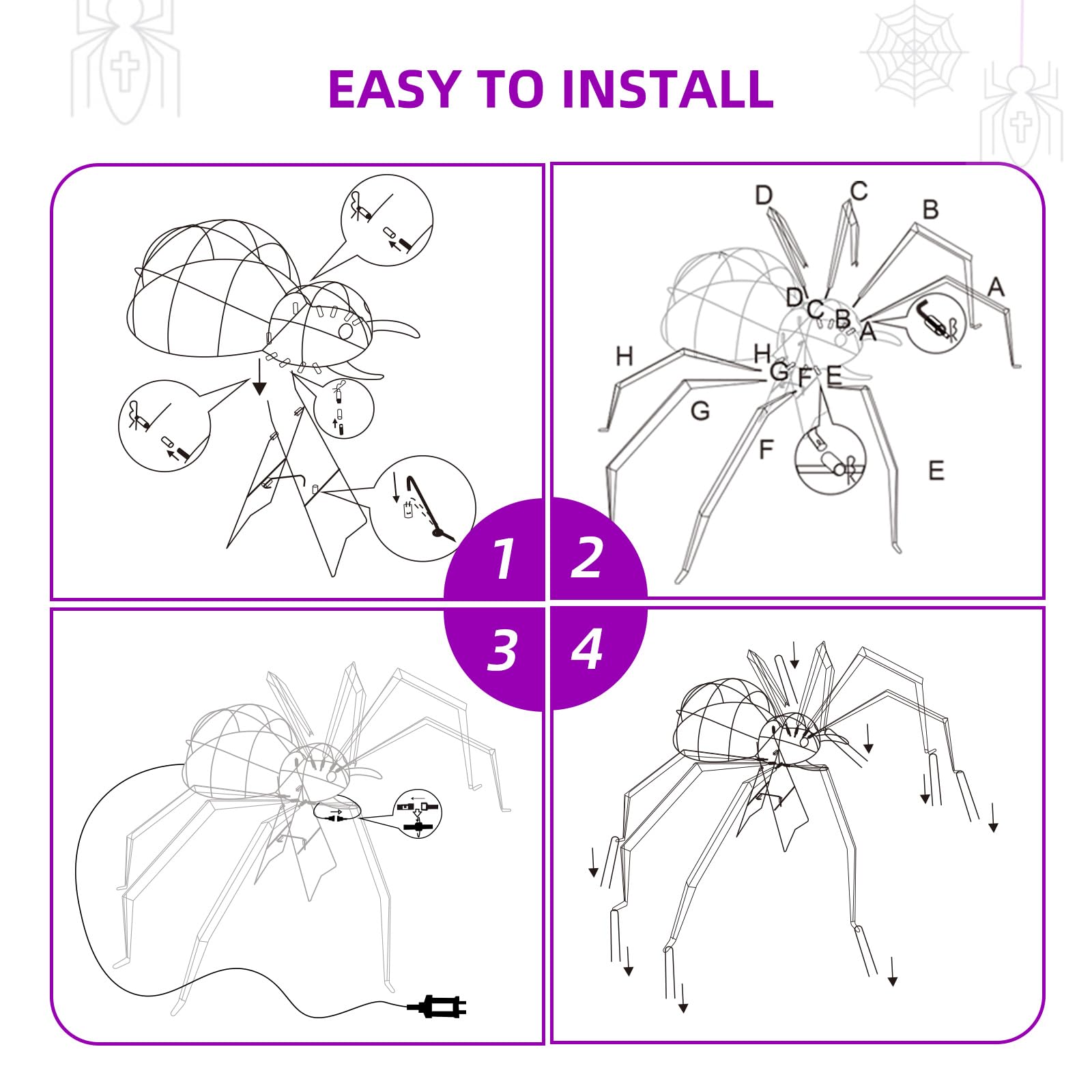 Halloween Decorations Outside Giant Spider - HOYECHI Outdoor Halloween Decor Lighted Spider 4.2FT, Light Up Spider with 90 LED Lights, Ground Stakes, for Front Yard Porch Gardens Lawns Party