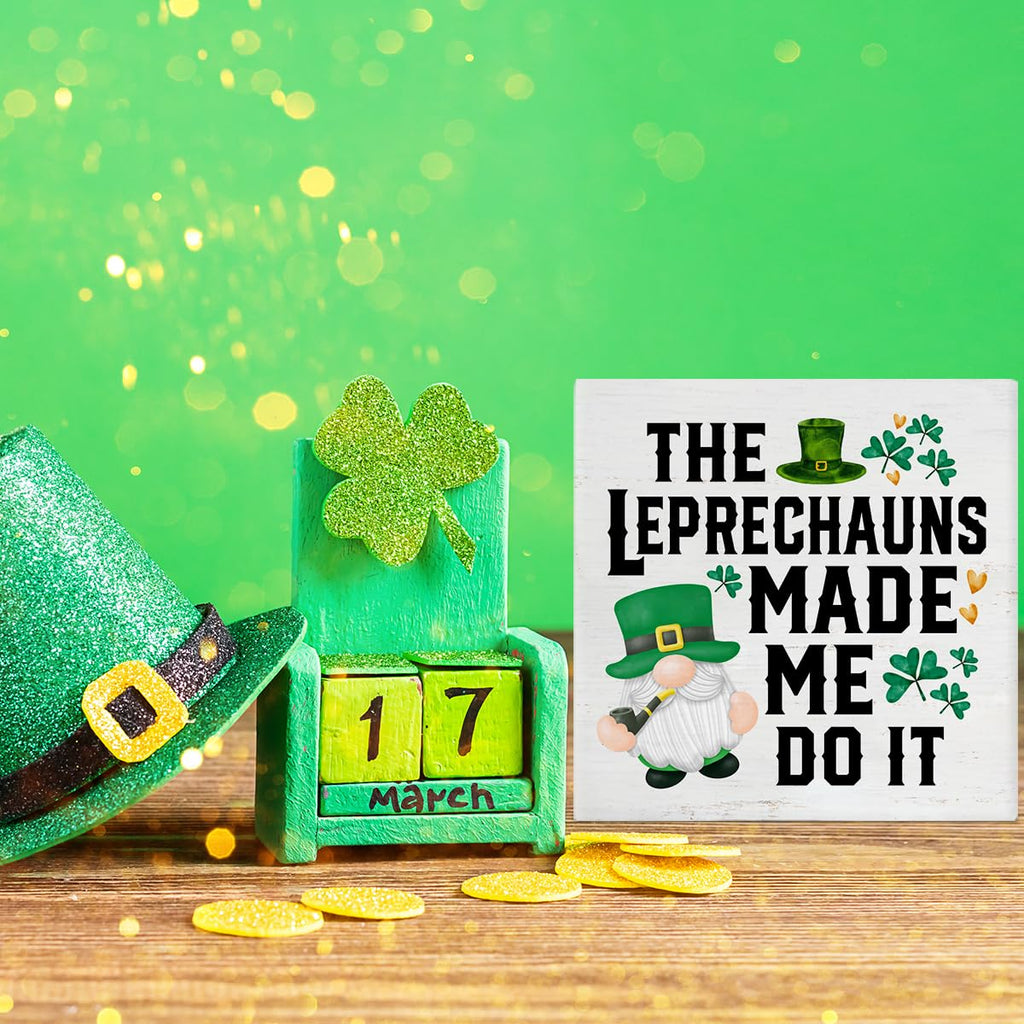 Dumyum St. Patrick's Day Decorative Sign, Wooden, 5 Inches x 5 Inches, Green, Rustic, Tabletop or Wall Mount
