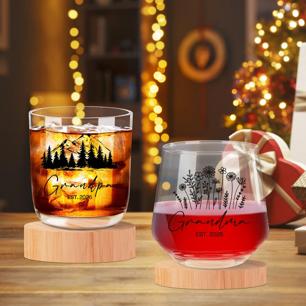 First Time Grandparents Mothers Day Gifts 2026, Grandma Wine Glass And Grandpa Whiskey Glass Set, Pregnancy Announcement Gifts For Grandparent, Promoted To Grandparents Mother‘s Day Gift for Grandma