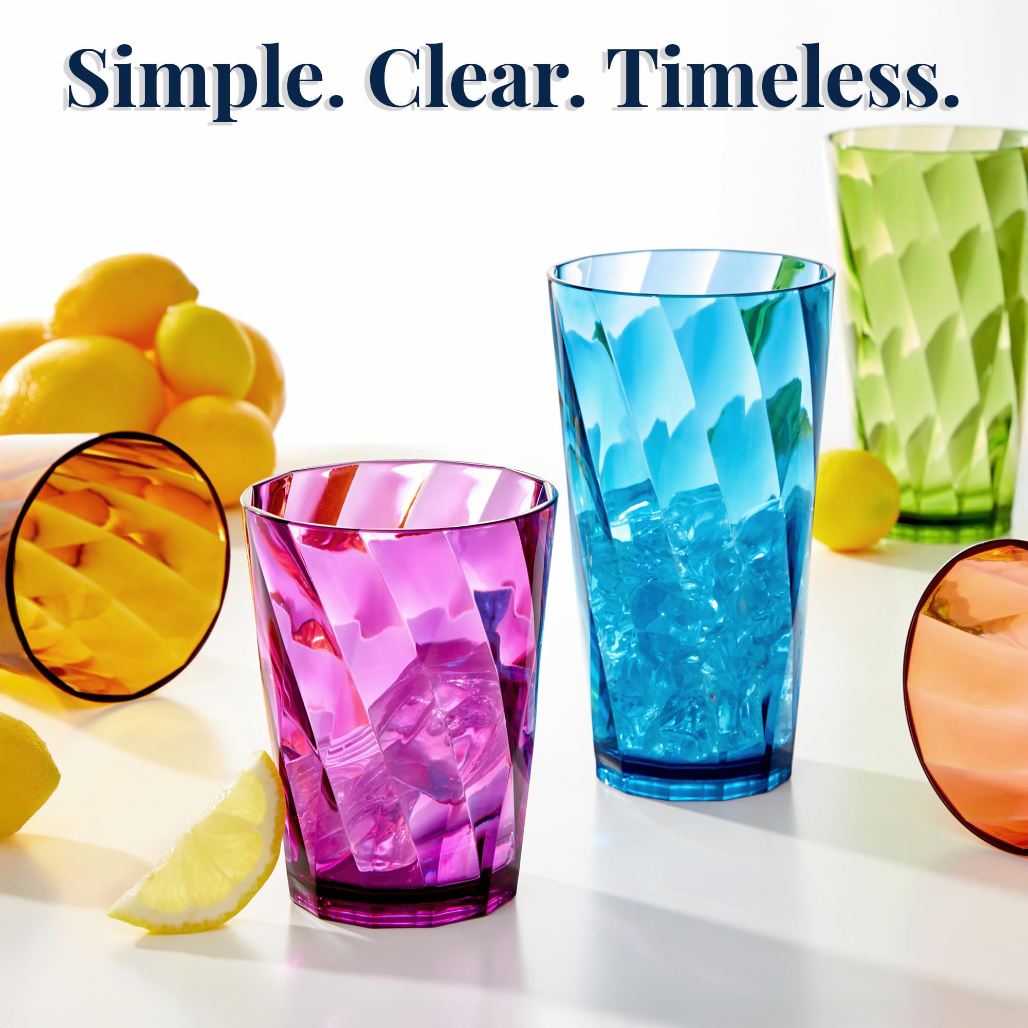US Acrylic Optix Plastic Reusable Drinking Glasses (Set of 8) 20oz Water Cups in Jewel Tone Colors | BPA-Free Tumblers, Made in USA | Top-Rack Dishwasher Safe