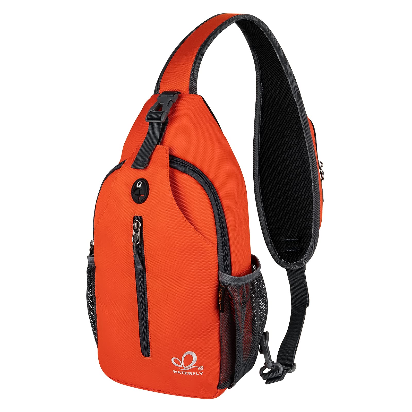 WATERFLY Crossbody Sling Backpack Sling Bag Travel Hiking Chest Bag Daypack (Black)