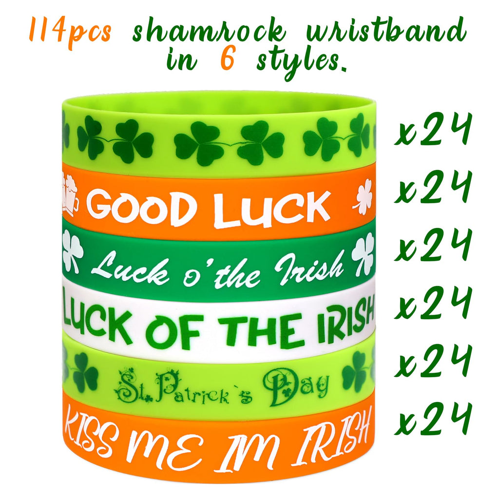 Moon Boat 74PCS St. Patrick's Day Shamrock Rubber Wristbands Bracelets - Party Favors Supplies Gifts Decorations