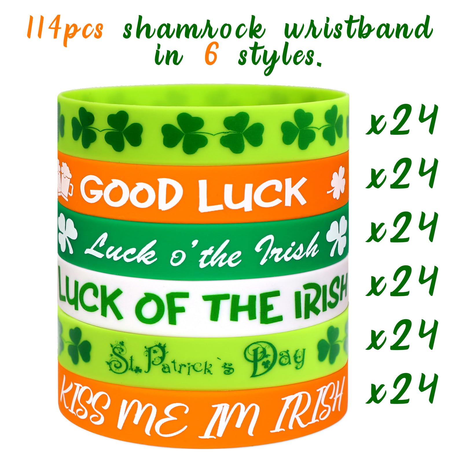 Moon Boat 74PCS St. Patrick's Day Shamrock Rubber Wristbands Bracelets - Party Favors Supplies Gifts Decorations