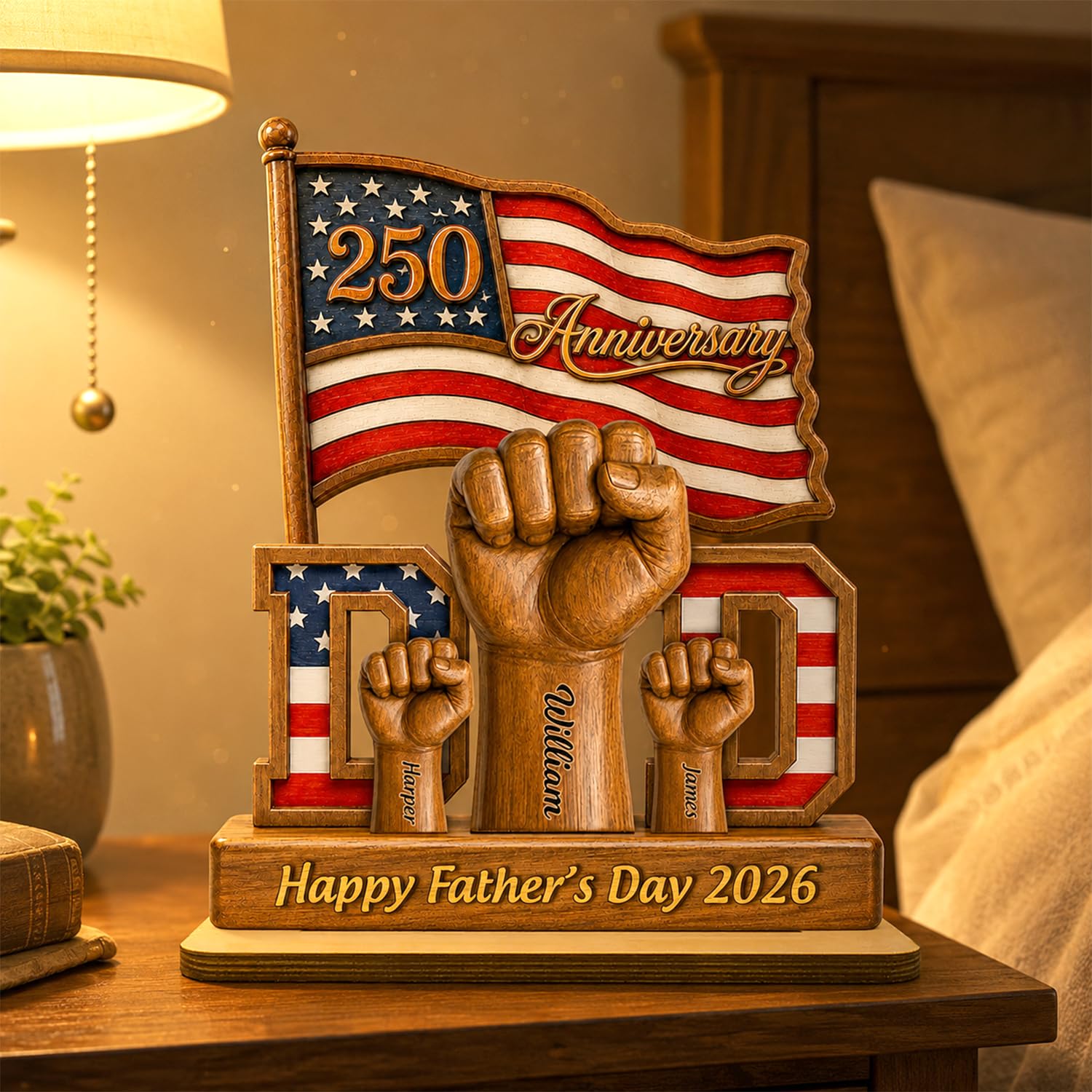 Personalized Fist Bump Dad and Kids Name Wooden Plaque, Custom Fathers Day Plaque for Dad Grandpa, Customized Sign Decorations for Daddy, Grandpa, Heartfelt Father's Day Birthday Gifts for Husband