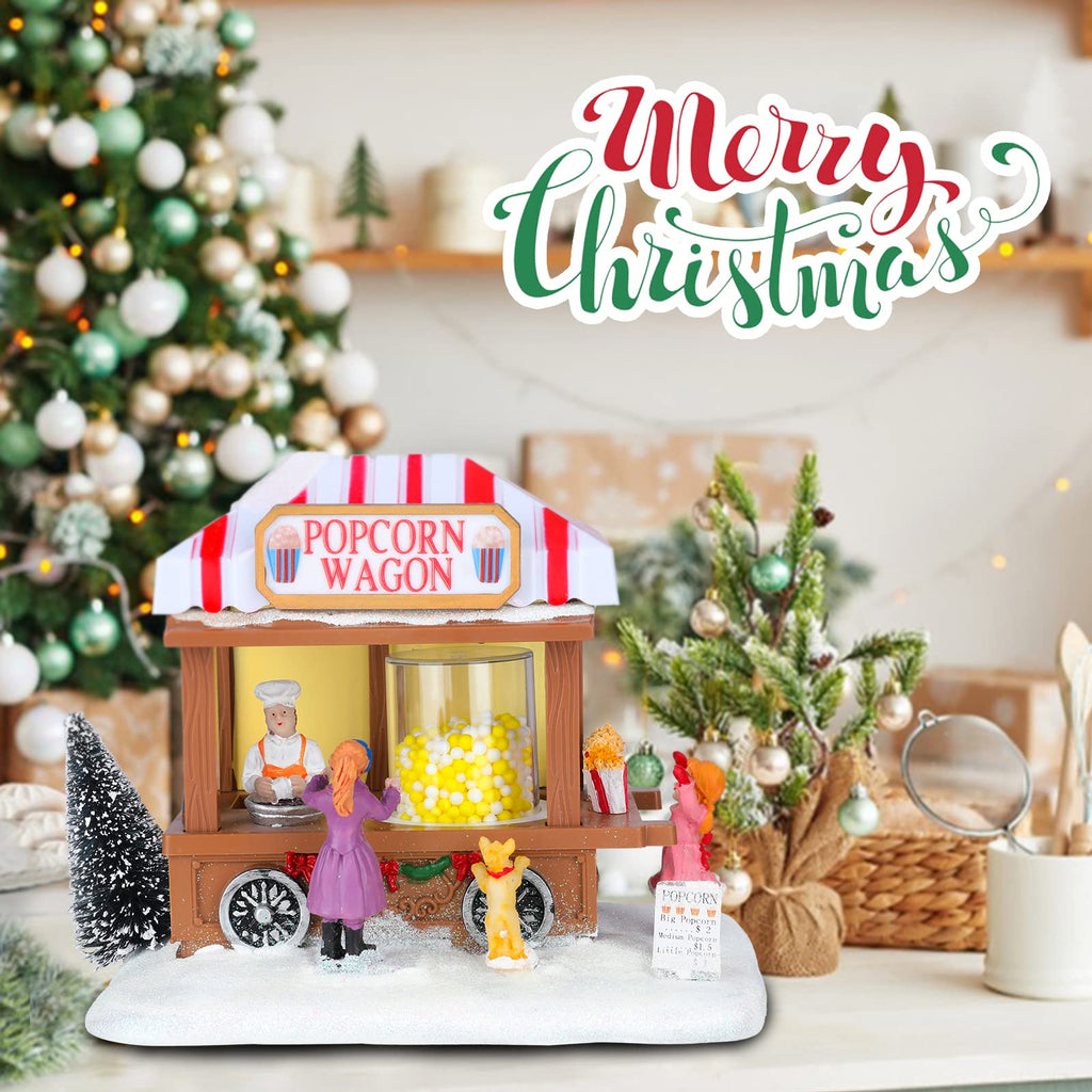 Christmas Village House Musical Christmas Collectible Buildings Church Train Snowman Children Skating with LED Lights Vacation Village with USB Indoor Figurines Indoor Tabletop Decoration
