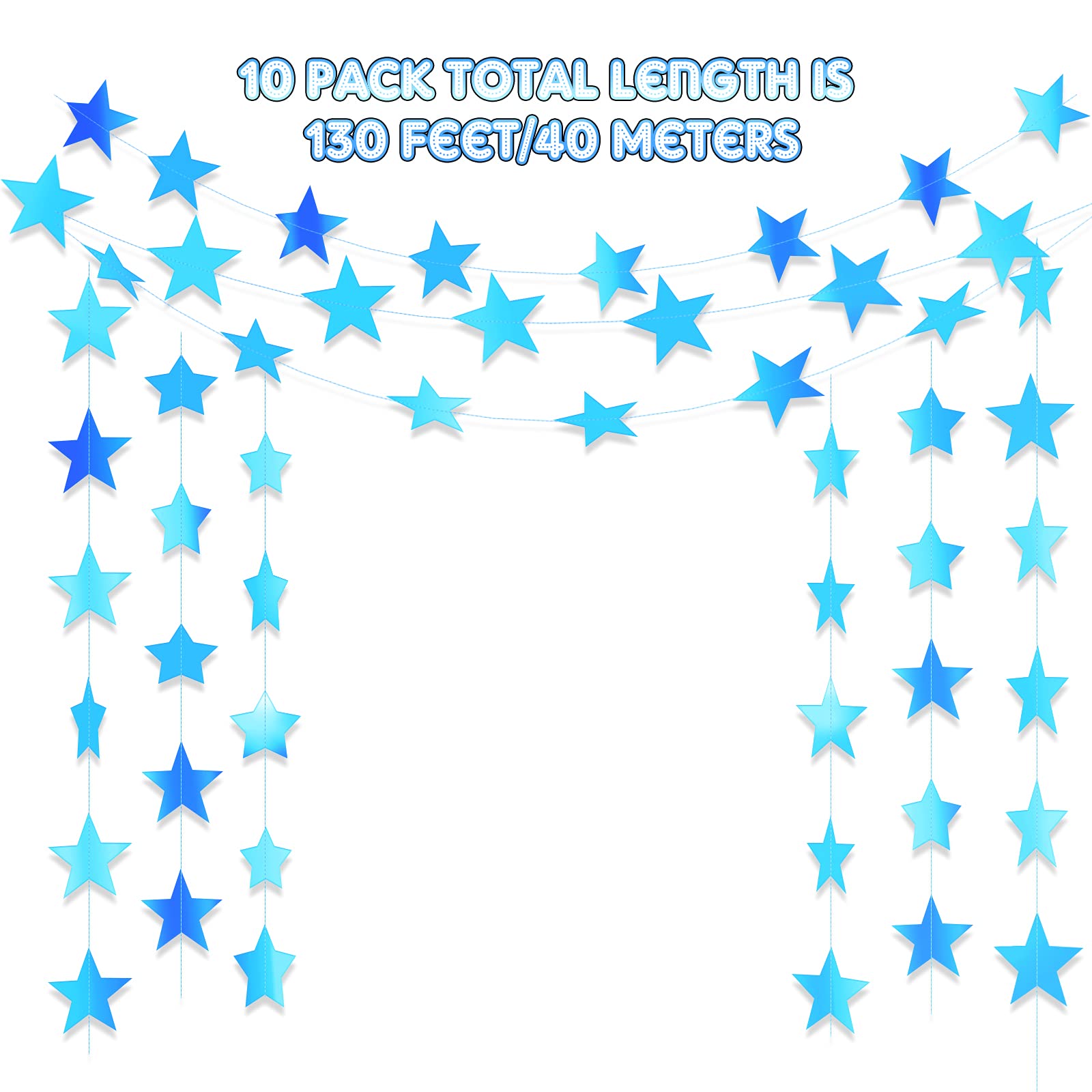 Patelai Glitter Star Garland Banner 2026 Graduation Decor 130 Feet Star Hanging Banner Twinkle Backdrop for Party Birthday Classroom Wedding Supplies(Gold)