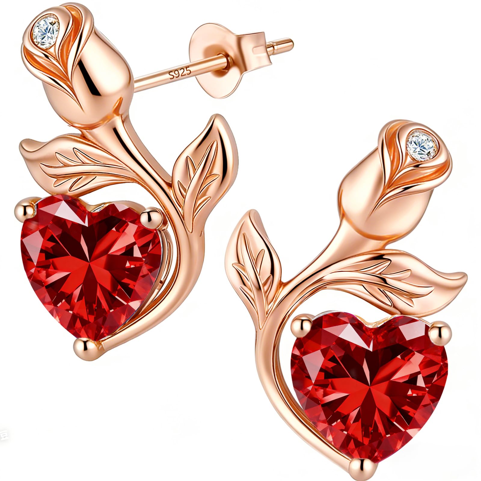 0.8CT Rose Heart Earrings Option of Sapphire Moissanite Stud Earrings Lab-Grown Earrings Birthstone Earrings for Women S925 Sterling Silver Post D Color VVS1 Clarity Ideal Gift for Wife Mother for Birthday Anniversary Mothers Day Gift for Mom Conveying I