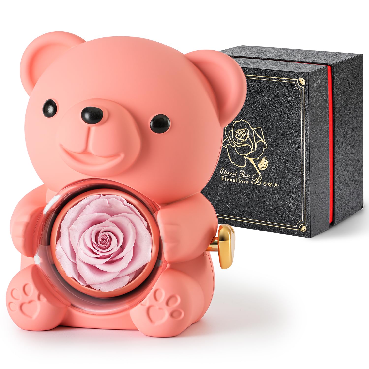 Cute Teddy Bear with Preserved Rose - A Real Rose Flower in Bear with Elegant Gift Box - Romantic Gift for Her in Mother's Day, Weddings, Anniversaries, and Bridal Showers (Red)
