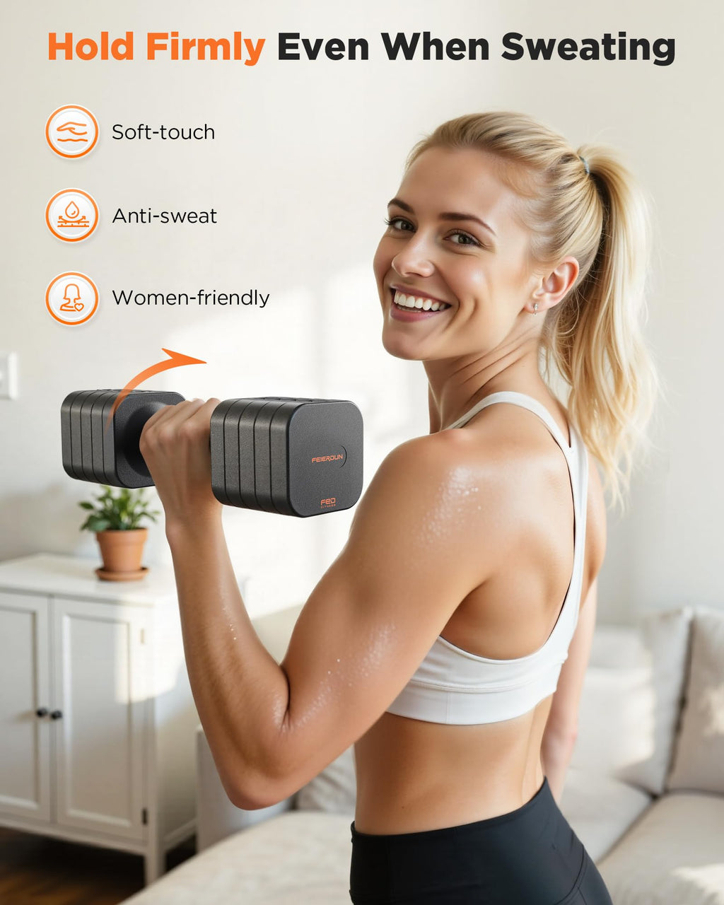 FEIERDUN DB3 5-in-1 Adjustable Dumbbell Set, 6LB/10LB Pair Adjustable Weights for Women at Home, Dual Locking Stable Hand Weights with TPU Soft Handle, Home Gym, Rehab, Pilates, Yoga, Strength Training