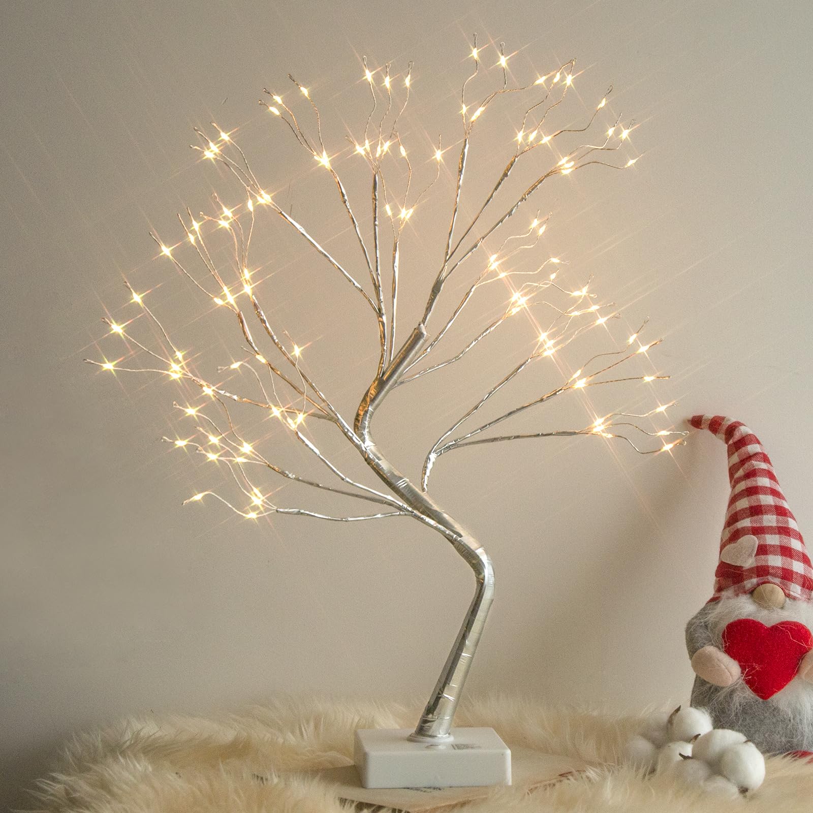 PEIDUO Home Decor, 2FT Birch Tree with LED Lights, Warm White Light up Tree Lamp, Artificial Trees for Home Table Inside, Battery Powered, Timer (2PK)