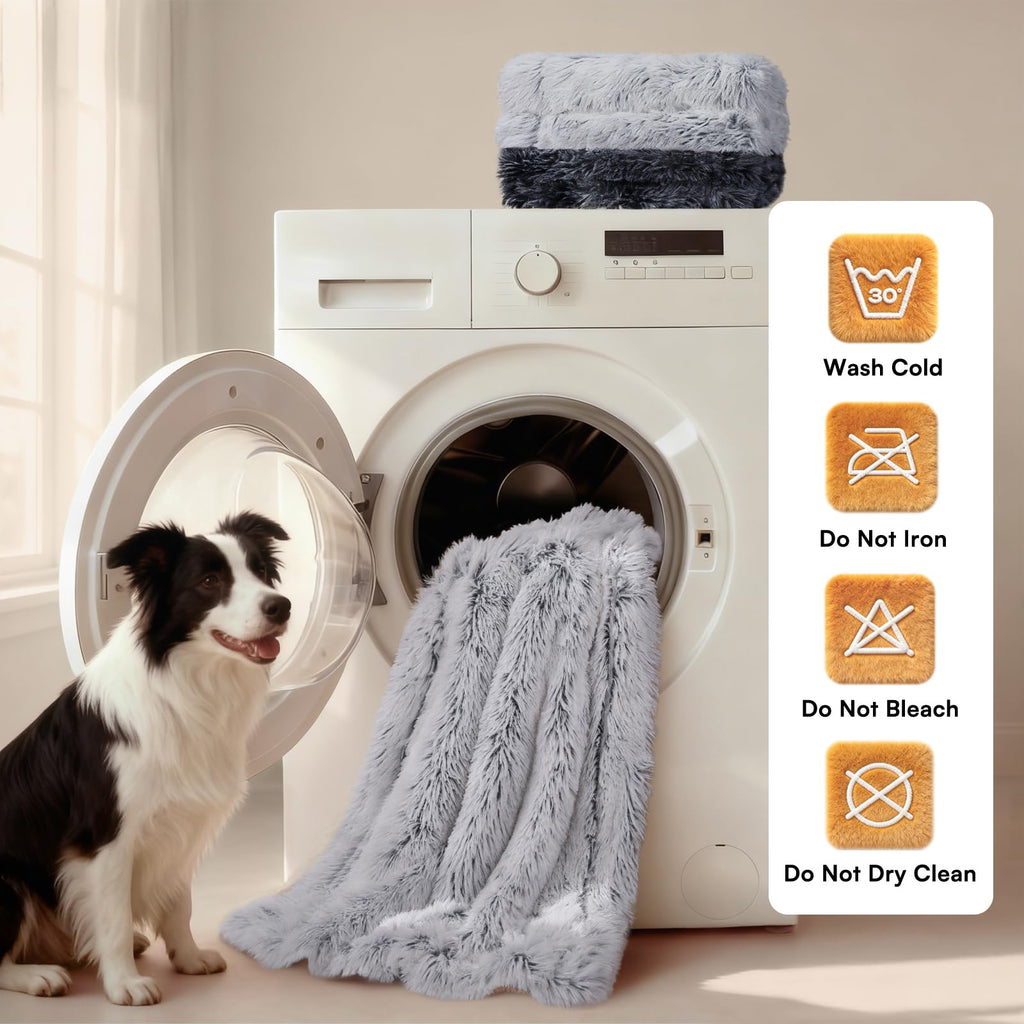 Luciphia Large Waterproof Dog Blanket for Pet Washable Liquid Proof Bed Intimacy Protection Shaggy Plush Calming Long Faux Fur Couch Cover Calming Cat Throw Blankets, Tie-dye Grey, 50" x 60"