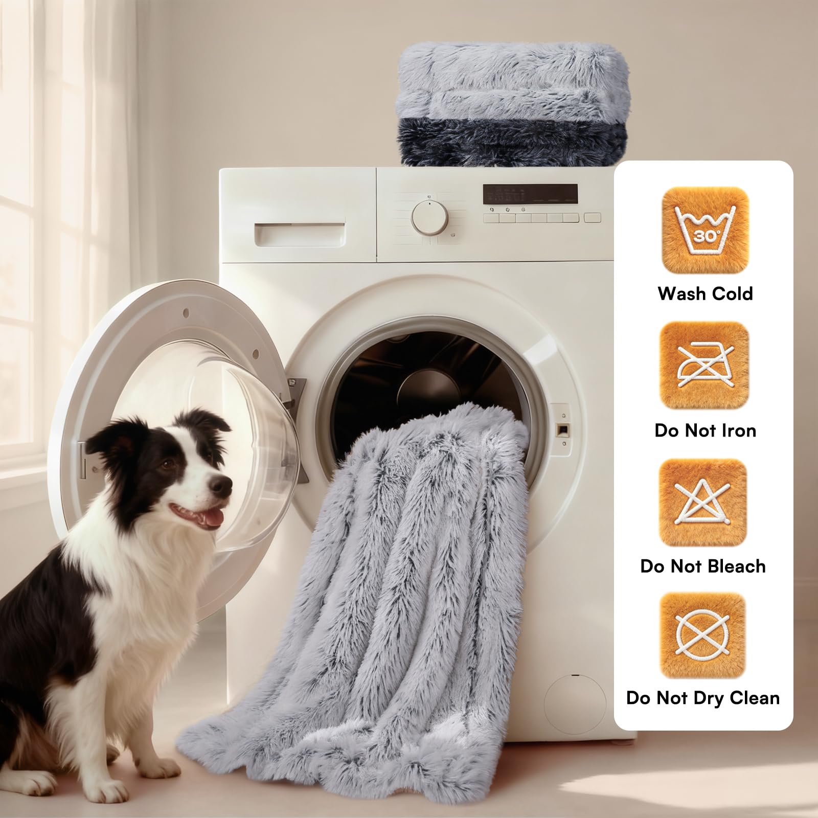 Luciphia Large Waterproof Dog Blanket for Pet Washable Liquid Proof Bed Intimacy Protection Shaggy Plush Calming Long Faux Fur Couch Cover Calming Cat Throw Blankets, Tie-dye Grey, 50" x 60"