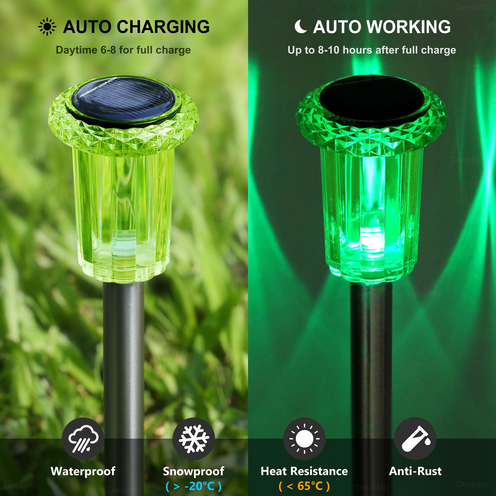 DenicMic Solar Lights Outdoor 10 Pack Waterproof 6000K Cold White LED Stainless Steel Stake Outside Lights for Yard Pathway Garden Driveway Walkway Landscape Path Lighting