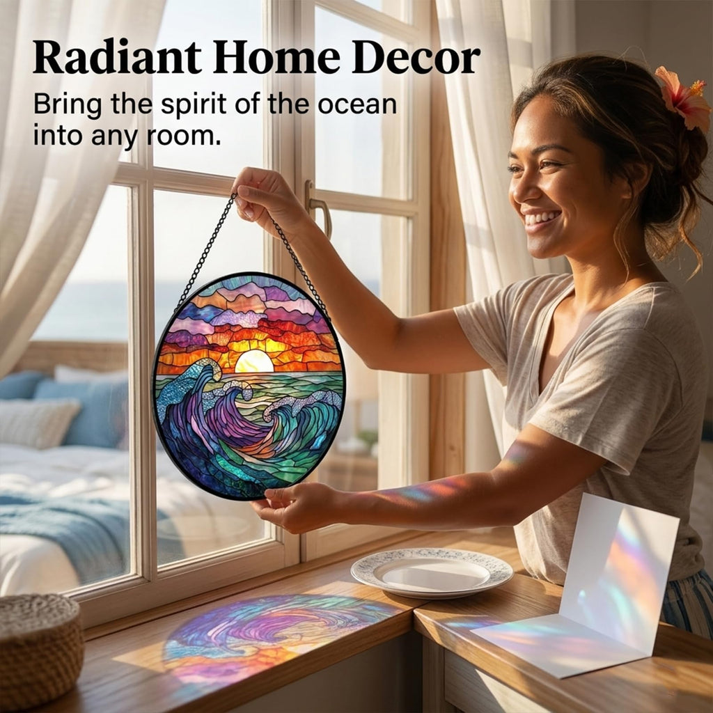 Birthday Gifts for Women - Beach Shell Faux Stained Glass Window Hanging Sun Catcher for Door Garden Acrylic Ocean Decor Mother's Day Christmas for Mom Men Nana Grandma Sisters 6.3"