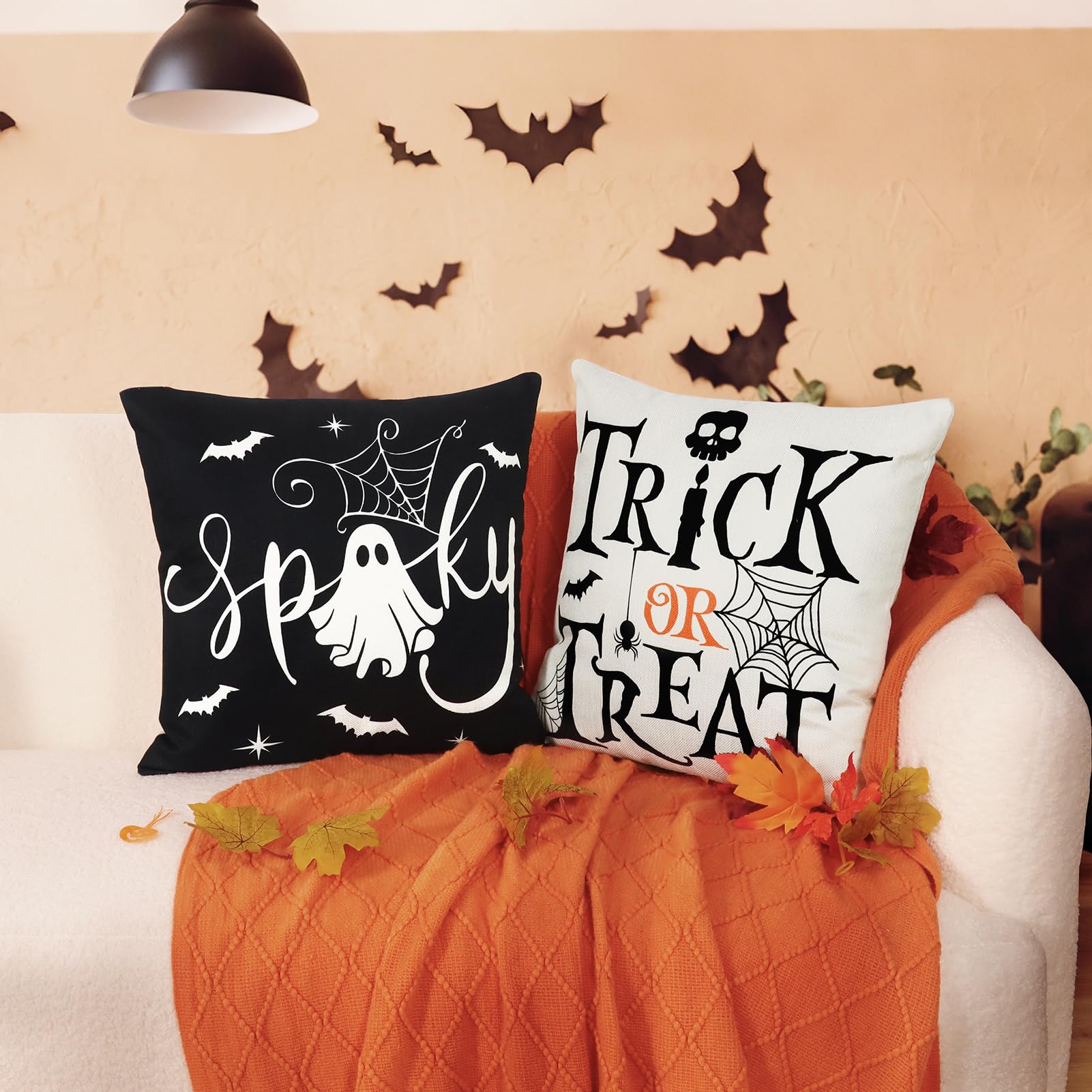 Hongsome Fall Decorations for Home-Throw Pillow Covers 18x18in Set of 4,Pumpkin Linen Pillow Case for Thanksgiving Couch Autumn Holiday Outdoor Burnt Orange White Decor