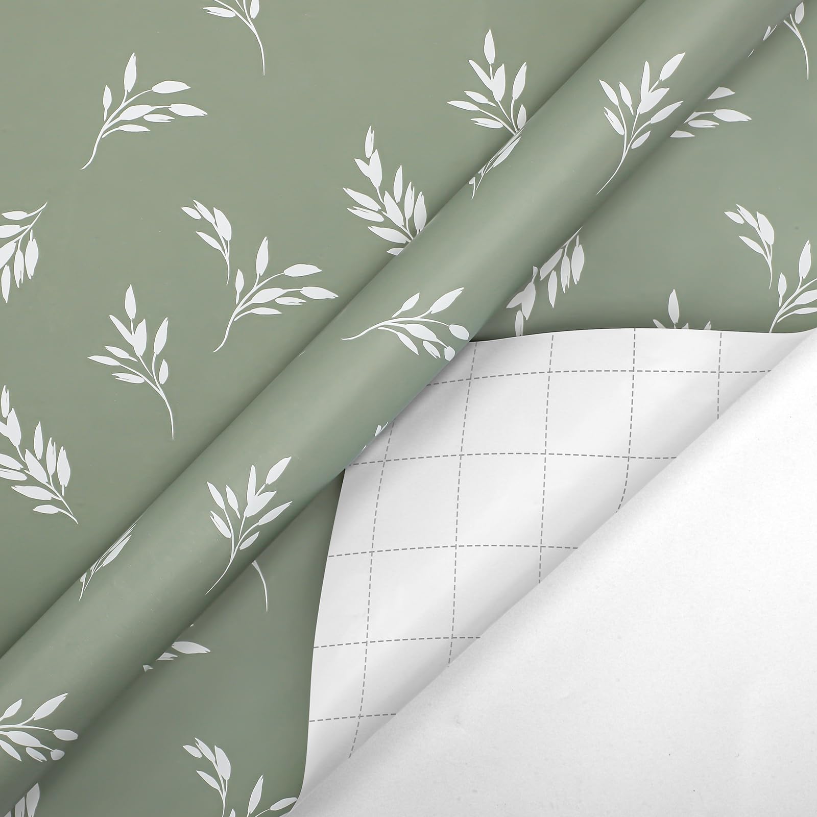 woric 4 Rolls Sage Green Wrapping Paper Neutral Wrapping Paper with Stripe Polka Dot Check Beige Leaves Design for Baby Shower Wedding Bridal Shower Graduation Birthday-17 x 120 in Per Roll