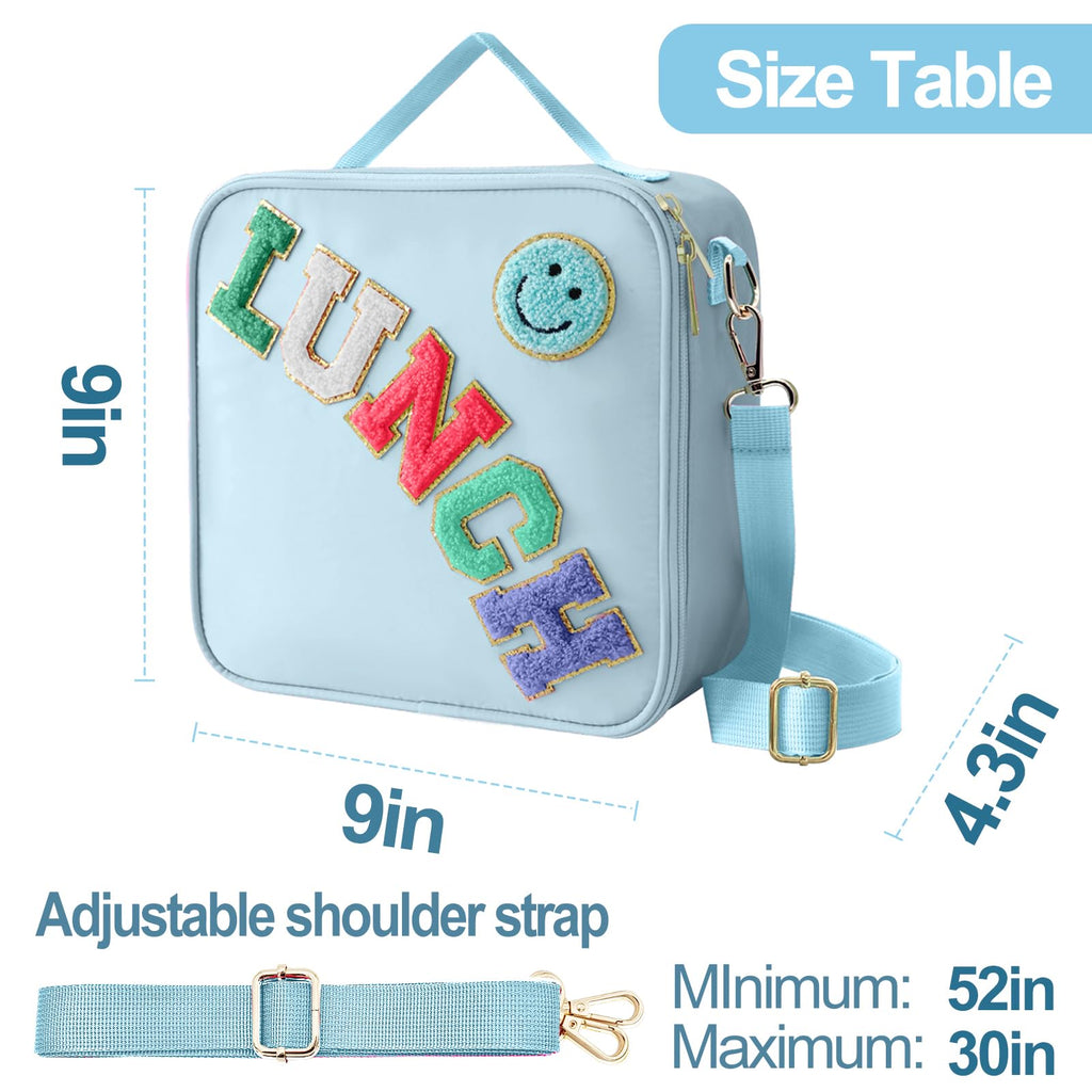Insulated Lunch Bag With Adjustable Shoulder Strap, Nylon Preppy Lunch Box Large Insulated Lunch Bag Reusable Lunch Tote Bag with Smiley Preppy LunchBag for Girls School Travel Picnic (Purple)