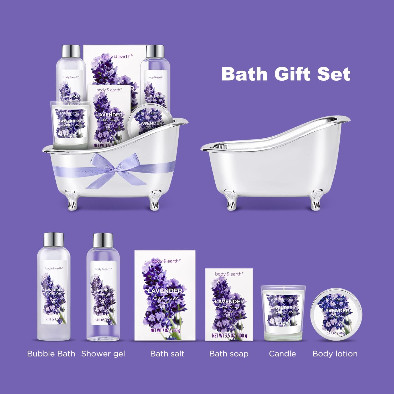 Gift Set for Women Body & Earth Gifts Set Lavender Gift Baskets For Women Bath Sets with Bubble Bath Body Lotion Scented Candle Mother‘s Day Gifts for mom