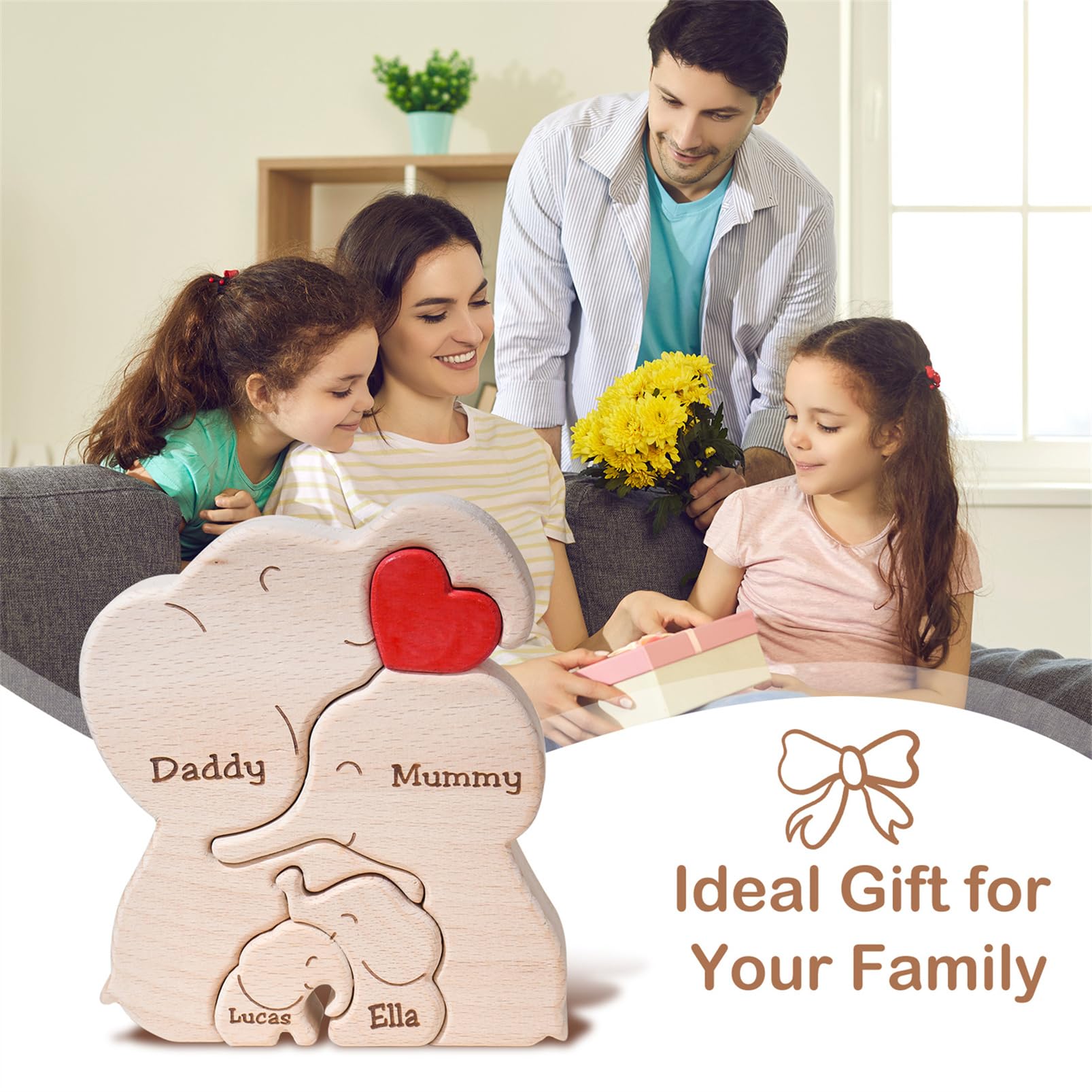 Personalized Family Name Puzzle with 2-8 Names Custom Wooden Bear Puzzle with Names Customized Wooden Puzzle Gifts for Christmas (Bear)