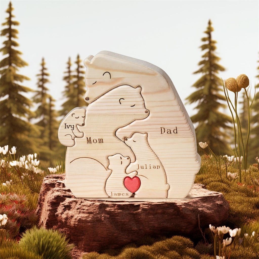 Personalized Family Name Puzzle with 2-8 Names Custom Wooden Bear Puzzle with Names Customized Wooden Puzzle Gifts for Christmas (Bear)