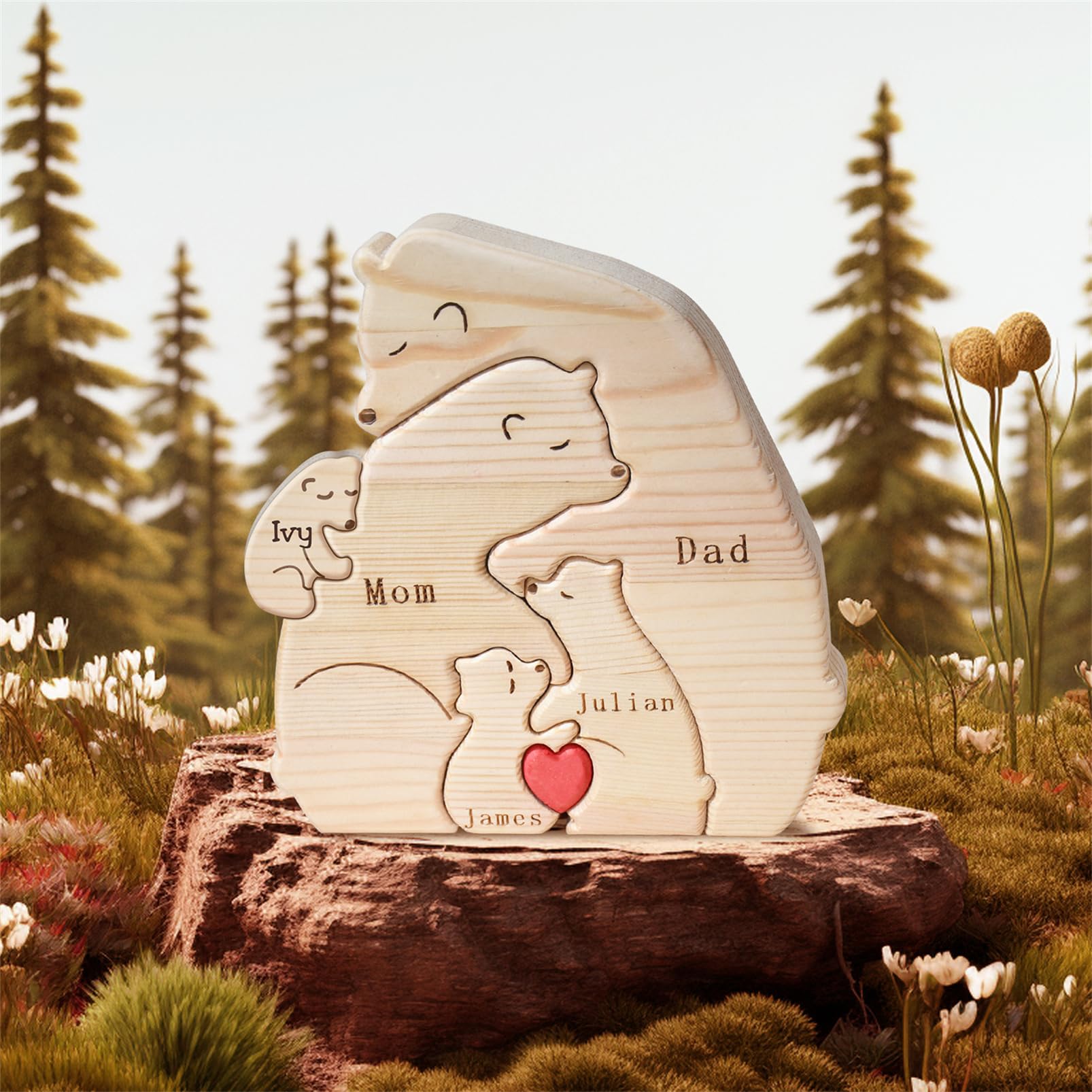 Personalized Family Name Puzzle with 2-8 Names Custom Wooden Bear Puzzle with Names Customized Wooden Puzzle Gifts for Christmas (Bear)