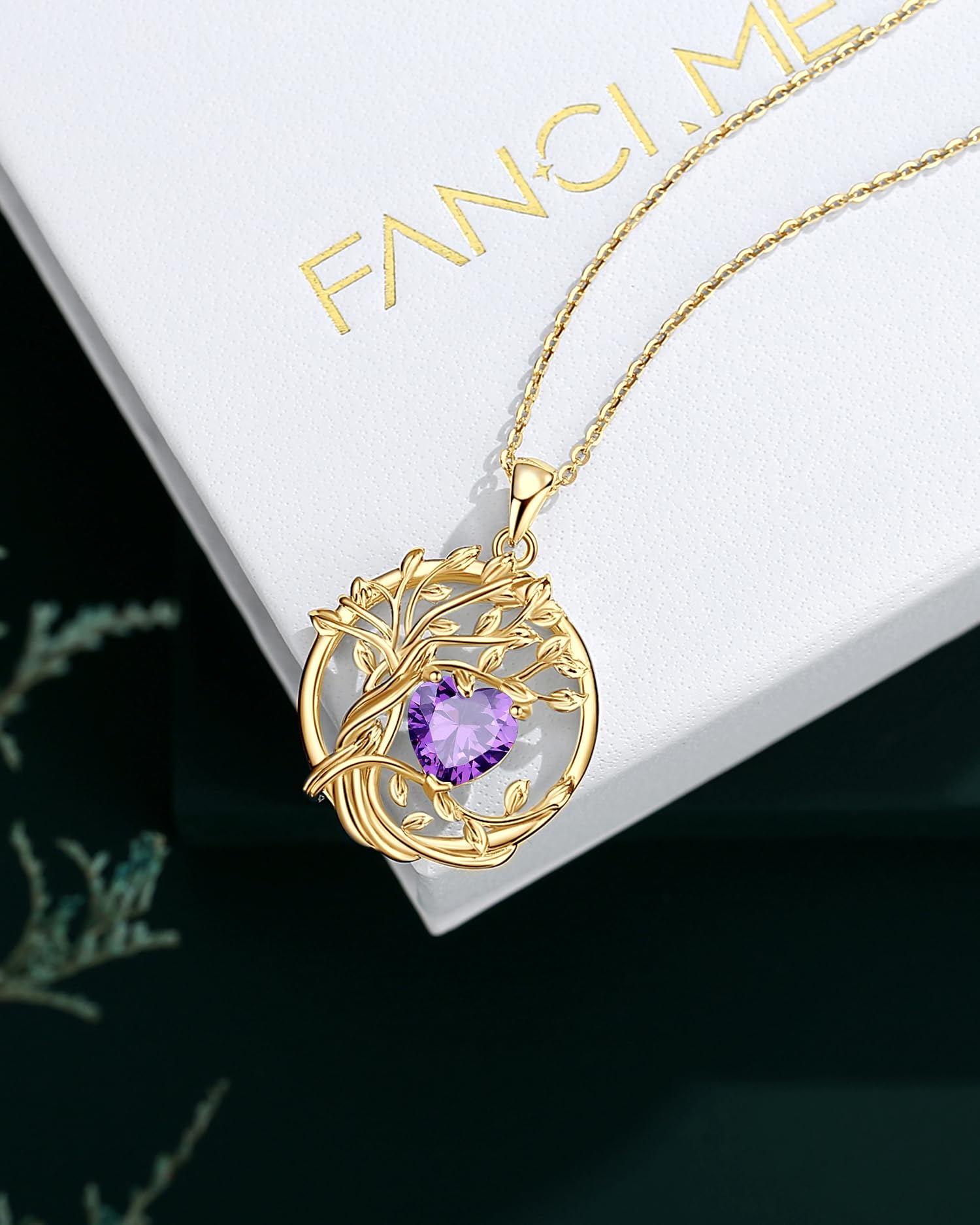 FANCIME Tree of life Birthstone necklace Sterling Silver Pendant Birthstone Necklace Gemstone Anniversary Birthday Jewelry Mothers Day Gifts for Mom Her Wife
